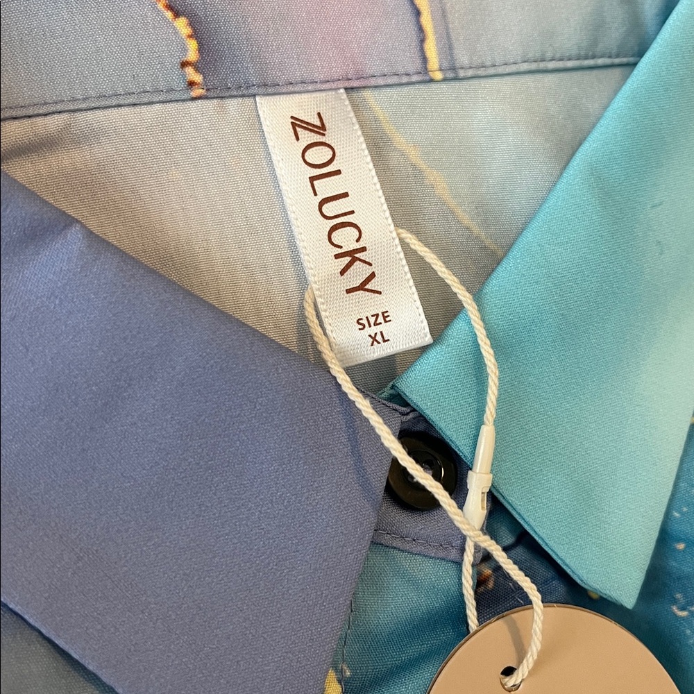 Zolucky Brand Blue and Gold Abstract Button-Up Shirt - Picture 4 of 9